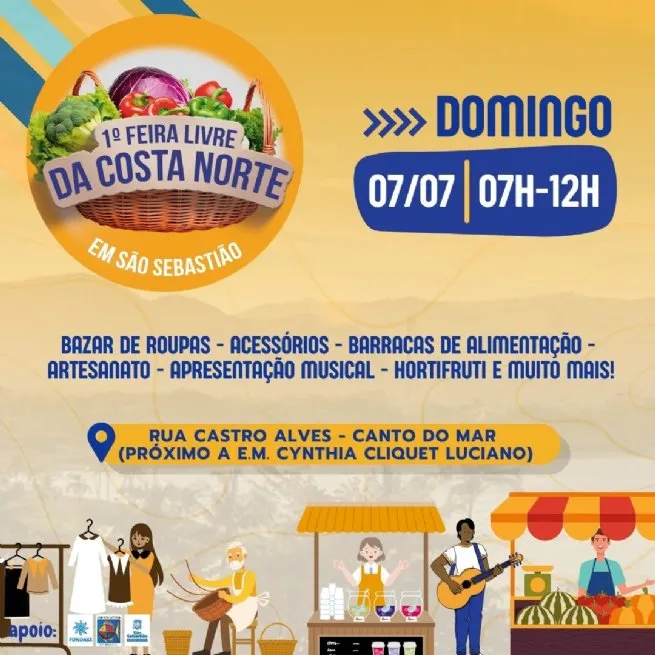 1ª Feira Livre da Costa Norte de São Sebastião inicia no dia 7 de julho e segue todos domingos