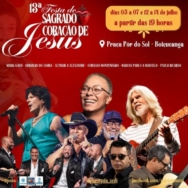 13ª Festa do Sagrado Coração de Jesus começa nesta sexta-feira com grandes apresentações musicais e shows de prêmios em Boiçucanga