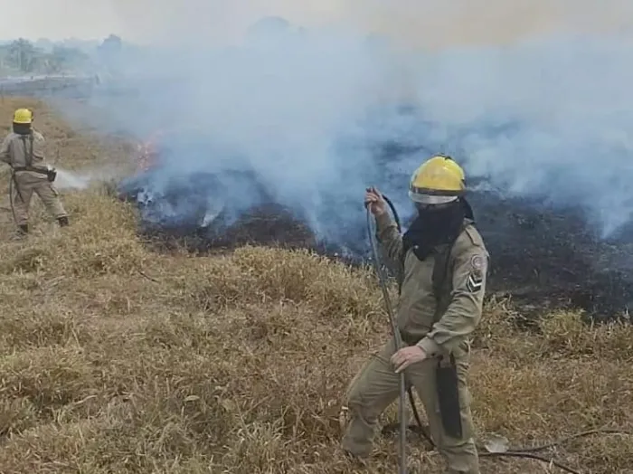 Em Apuí, Corpo de Bombeiros combate incêndio em área de pasto