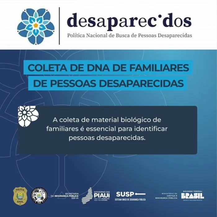 Piauí adere à Campanha Nacional de Coleta de DNA para identificação de pessoas desaparecidas