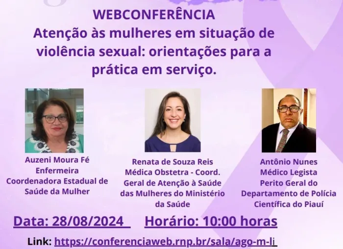Sesapi promove webconferência sobre atendimento às mulheres em situação de violência sexual