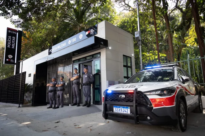Base Comunitária da Polícia Militar instalada na região da Luz, no centro de São Paulo
