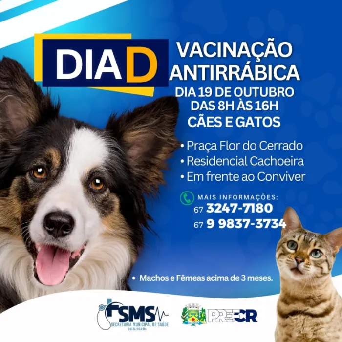 Costa Rica promove Dia D de vacinação contra Raiva em Cães e Gatos em 19 de...