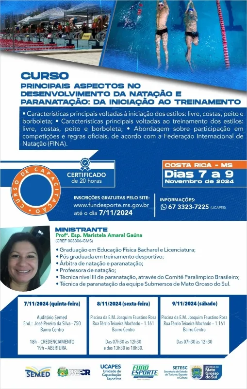 Costa Rica está com inscrições abertas para Curso de Desenvolvimento em Natação...