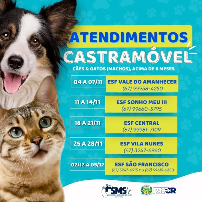 Escala de atendimentos do Castramóvel para o mês de novembro em Costa Rica