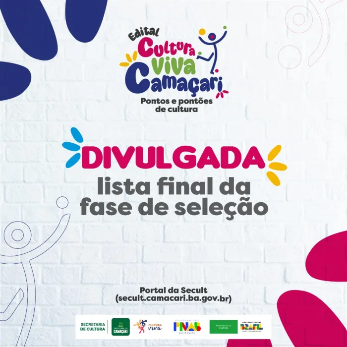Secult divulga lista final da etapa de seleção do edital Cultura Viva Camaçari
