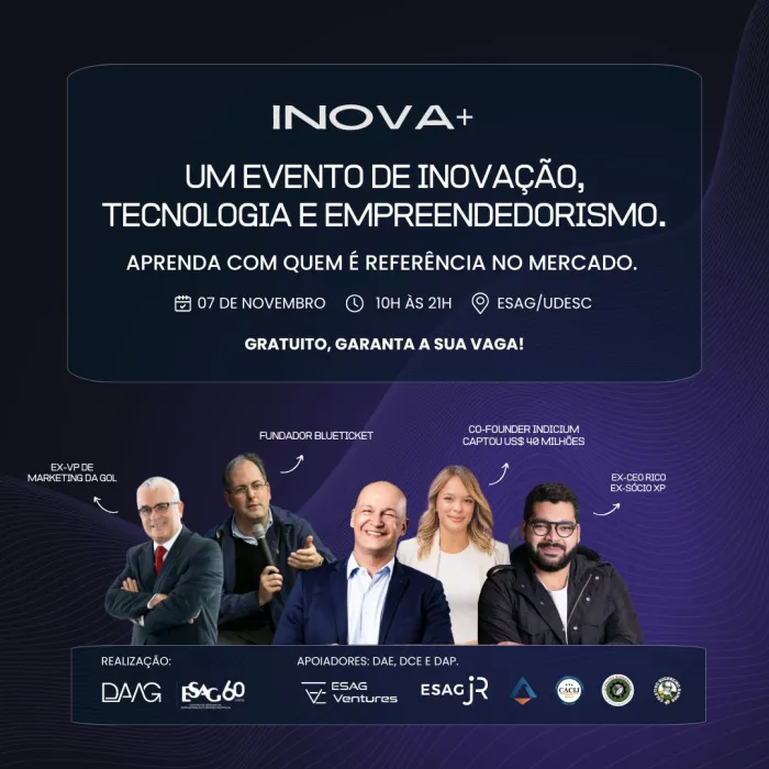 Inova+ na Udesc Esag nesta quinta debate inovação, tecnologia e empreendedorismo