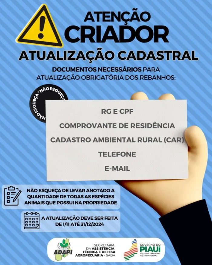 Sada e Adapi iniciam campanha de atualização cadastral de produtores e rebanhos