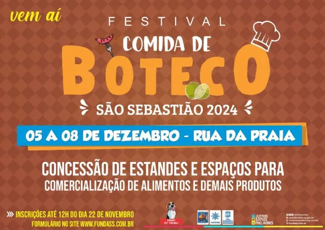 Prefeitura de São Sebastião abre inscrições para concessão de estandes e espaços no Festival Comida de Boteco 2024