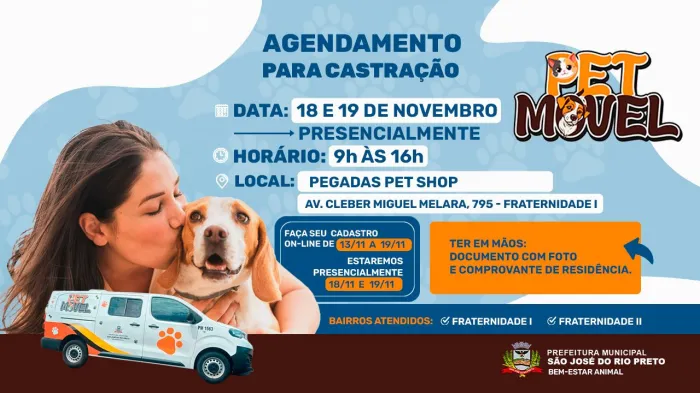 Pet Móvel atende os Parque Residencial Fraternidade 1 e 2