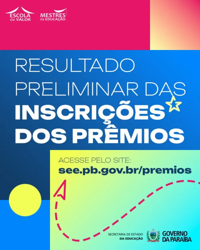 Governo da Paraíba divulga resultado preliminar das inscrições dos prêmios Mestres da Educação e Escola de Valor