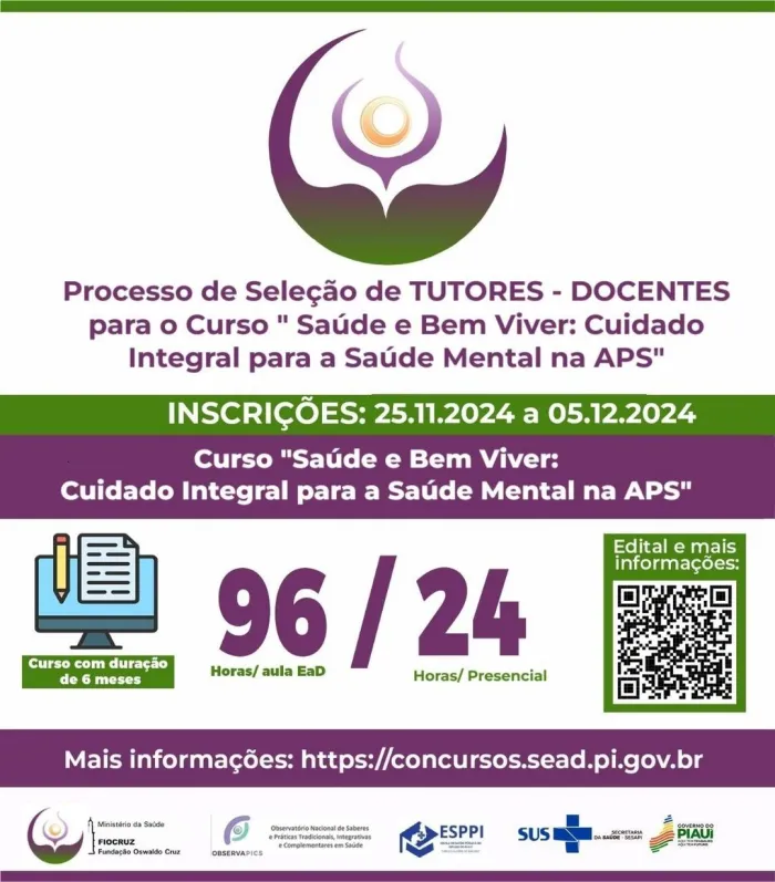 Sesapi abre seleção para tutores de curso sobre saúde mental na Atenção Primária 