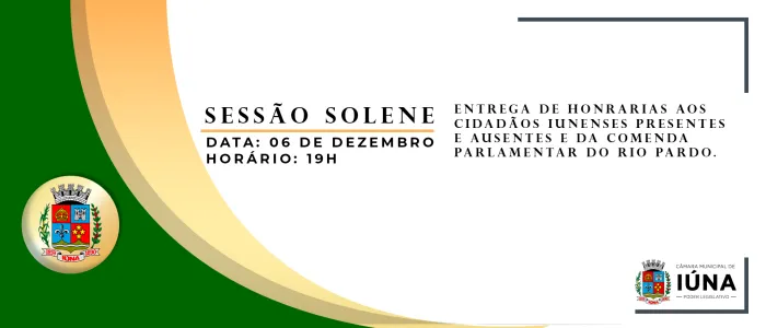 Câmara Municipal fará Sessão Solene para entrega do Título Cidadão Iunense nesta sexta-feira (6)