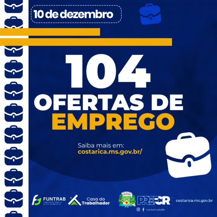 Confira 104 Oportunidades de Emprego disponíveis na Casa do Trabalhador de...