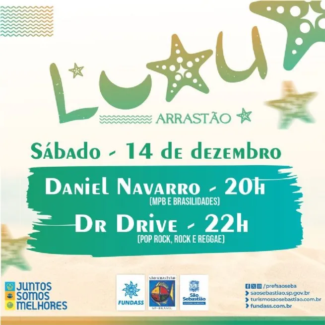 Luau promete animar a Praia do Arrastão com shows de Daniel Navarro e Banda Dr. Drive neste sábado