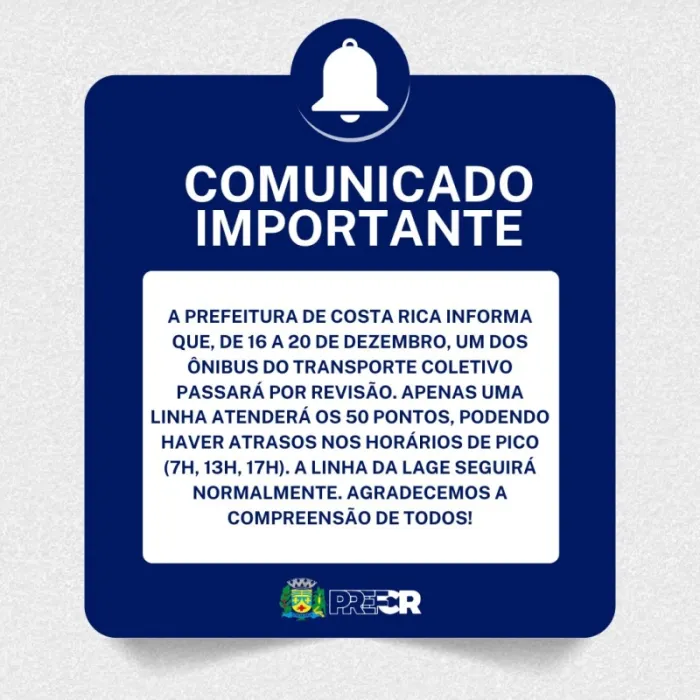 Ônibus do Transporte Coletivo em Costa Rica passará por revisão completa