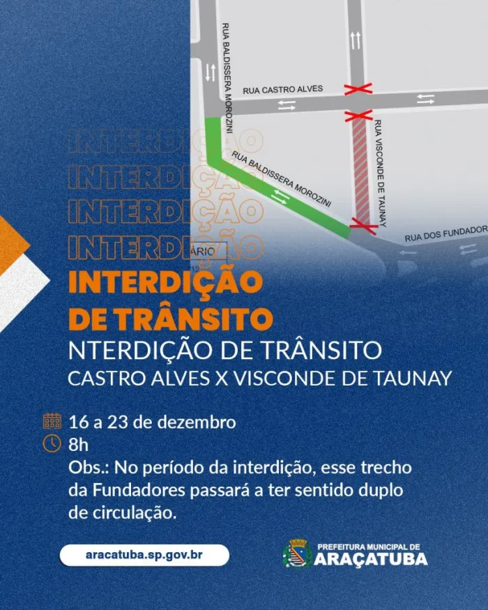 Interdição de trânsito próximo ao Bom Prato a partir de segunda-feira