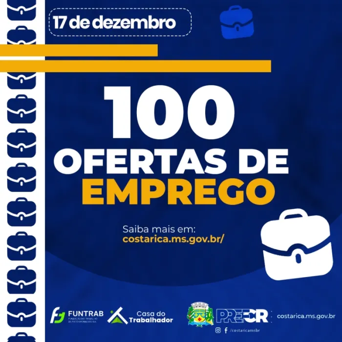 Casa do Trabalhador de Costa Rica tem 100 vagas de emprego disponíveis