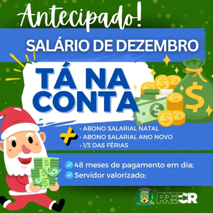 Prefeitura de Costa Rica antecipa e paga Salário de Dezembro, 1/3 das Férias e...