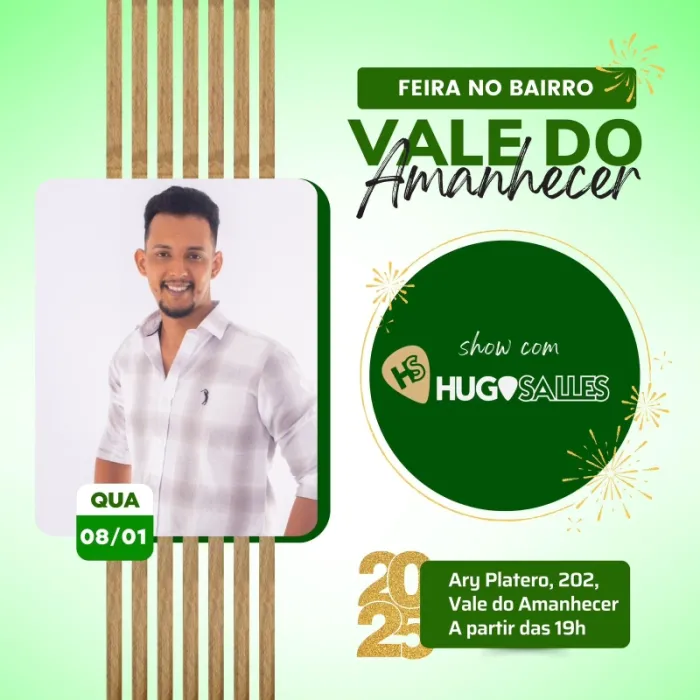 Hugo Sales será atração na Feira no Bairro Vale do Amanhecer na quarta-feira...
