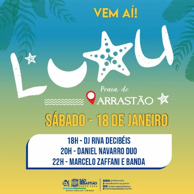 Luau agita Praia do Arrastão com três apresentações musicais neste sábado