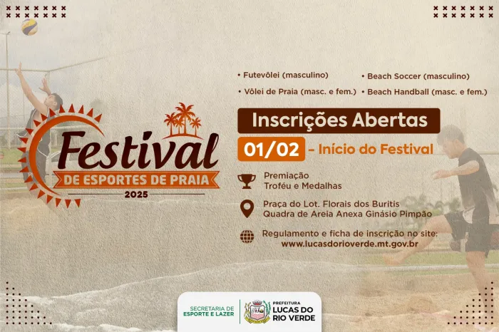 Prefeitura de Lucas do Rio Verde abre inscrições para o Festival de Esportes de Praia