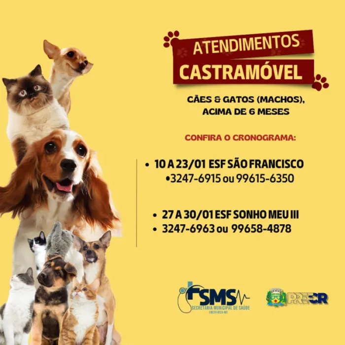 Castramóvel atende até quinta-feira (23) na ESF São Francisco em Costa Rica