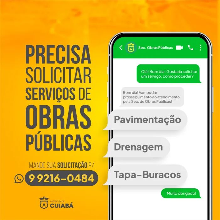 Prefeitura disponibiliza ZapObras para solicitações e acompanhamento