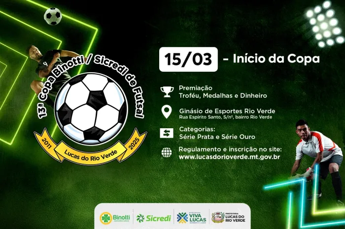 Esporte: 13ª Copa Binotti/Sicredi de Futsal está com inscrições abertas