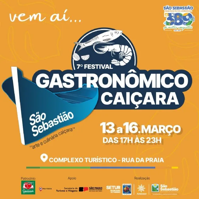 7º Festival Gastronômico Caiçara de São Sebastião inicia nesta quinta-feira com diversas atrações culturais e presença de chefs renomados