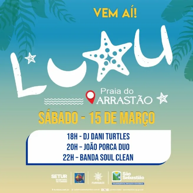Luau promete animar a Praia do Arrastão com shows de Dj Dani Turtles, João Porca Duo e Banda Soul Clean neste sábado