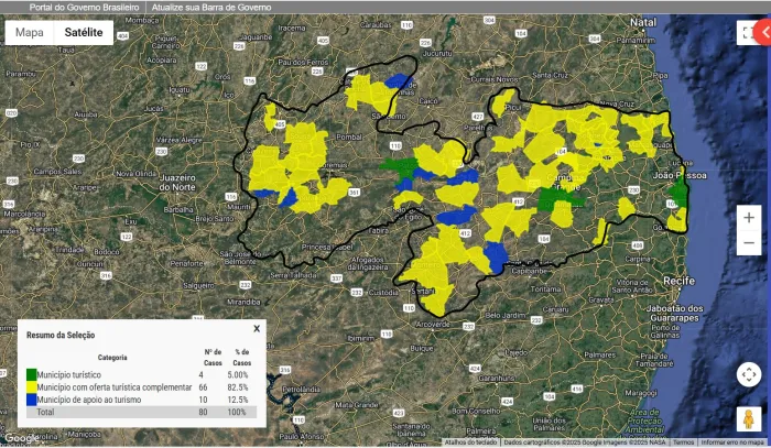 Paraíba atinge marca histórica com 80 cidades incluídas no Mapa do Turismo Brasileiro