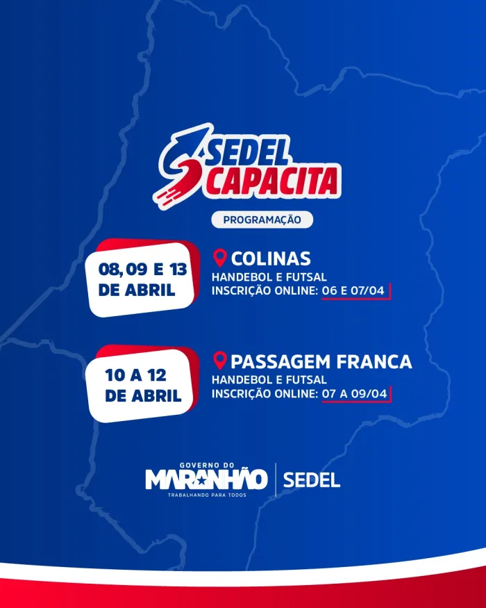 Projeto Sedel Capacita abre inscrições inscrições para Colinas e Passagem Franca