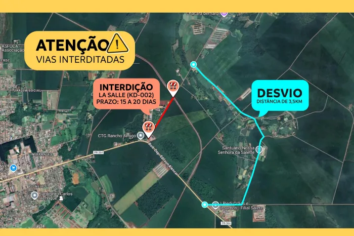 Obras do novo contorno de Palotina interditam duas vias do município a partir deste sábado