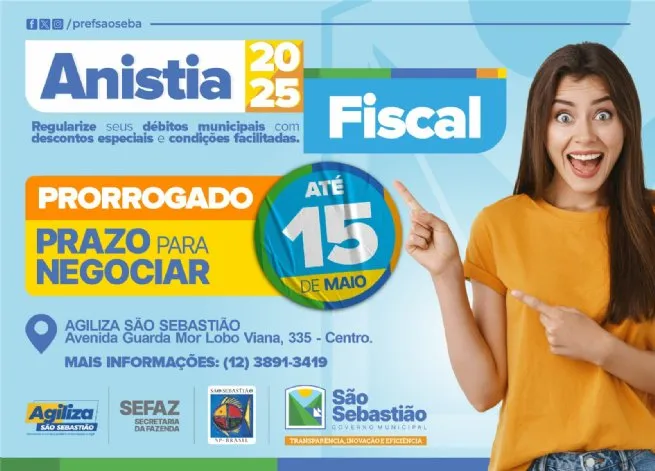 Campanha de Anistia Fiscal de São Sebastião é prorrogada até 15 de maio com descontos de até 100%