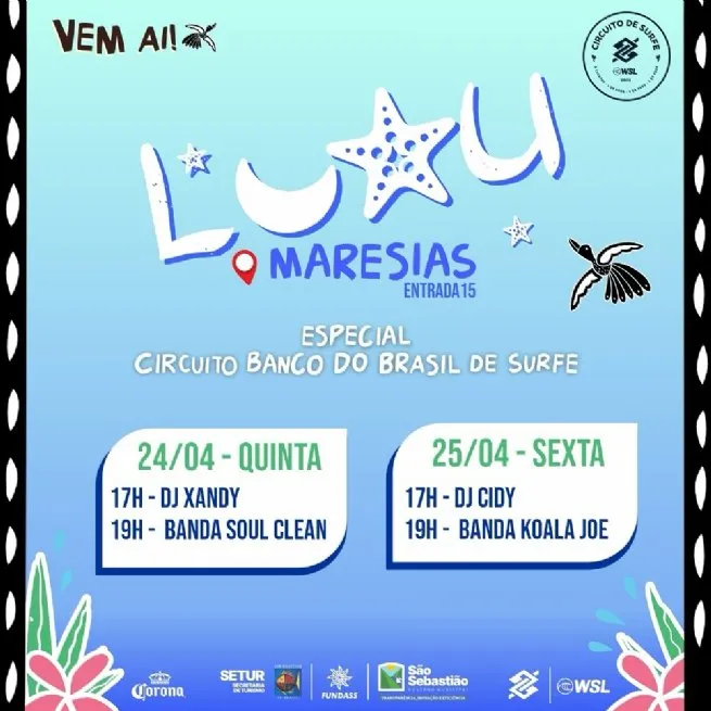 Luau Maresias agita a praia com música ao vivo e DJs durante campeonato de surfe QS6000