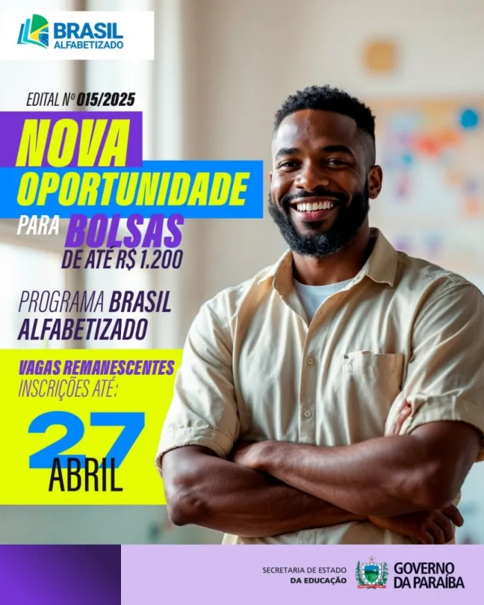 Inscrições abertas para alfabetizadores na Paraíba com bolsas de até R$ 1.200,00