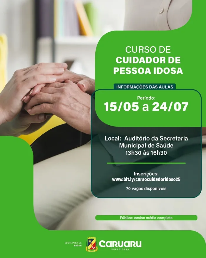Inscrição para Curso de Cuidador da Pessoa Idosa tem início nesta segunda-feira (21), em Caruaru