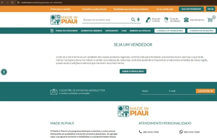 Cadastro para vendedores no marketplace Made In Piauí é totalmente gratuito e on-line