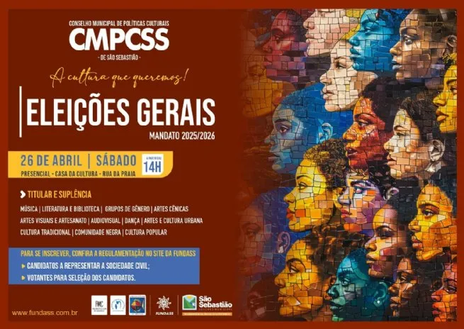 Eleições do Conselho Municipal de Políticas Culturais de São Sebastião (CMPC-SS) acontecem no dia 26 de abril