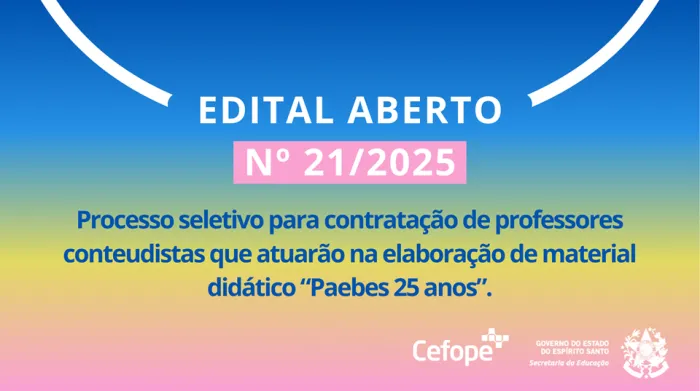 Sedu abre seleção para professor conteudista do Programa de Avaliação da Educação Básica do Espírito Santo