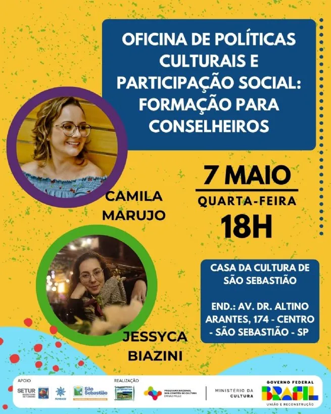São Sebastião recebe oficina gratuita sobre políticas culturais e participação social