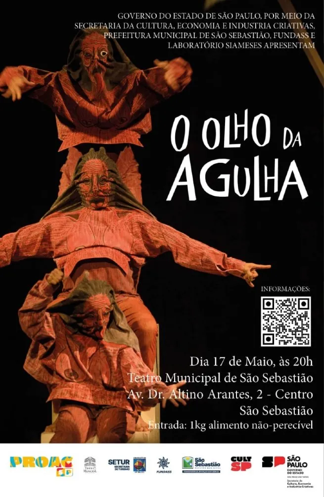 Teatro Municipal de São Sebastião será palco do espetáculo ‘O Olho da Agulha’ neste sábado