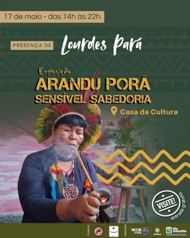 Indígena da Aldeia Rio Silveiras compartilha saberes Guarani na exposição ‘Arandu Porã’ na Casa da Cultura