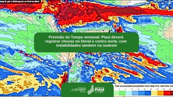 Piauí deverá registrar chuvas no litoral e centro-norte, com instabilidades também no sudeste