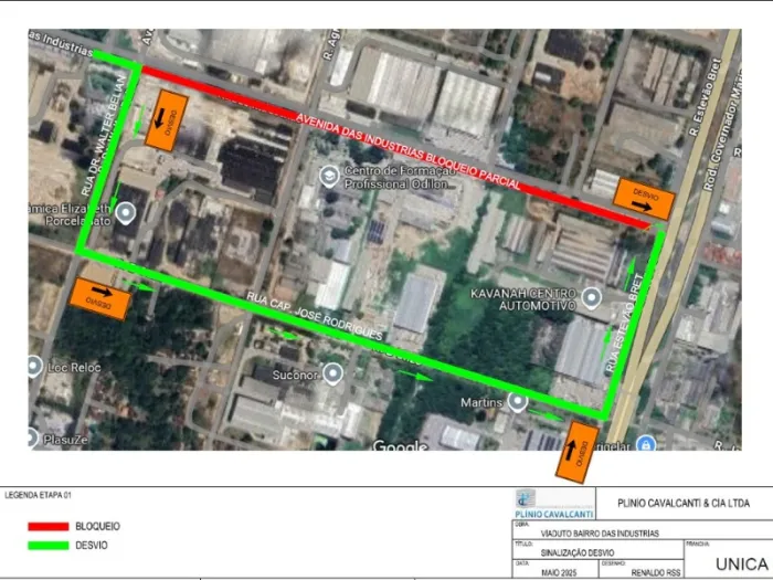 Içamento das vigas do viaduto modifica trânsito no Bairro das Indústrias nesta quinta-feira