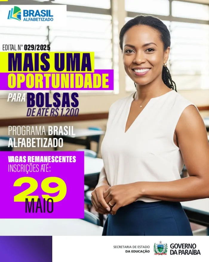 Até amanhã: Paraíba segue nova seleção para alfabetizadores com mais de 500 vagas no Programa Brasil Alfabetizado