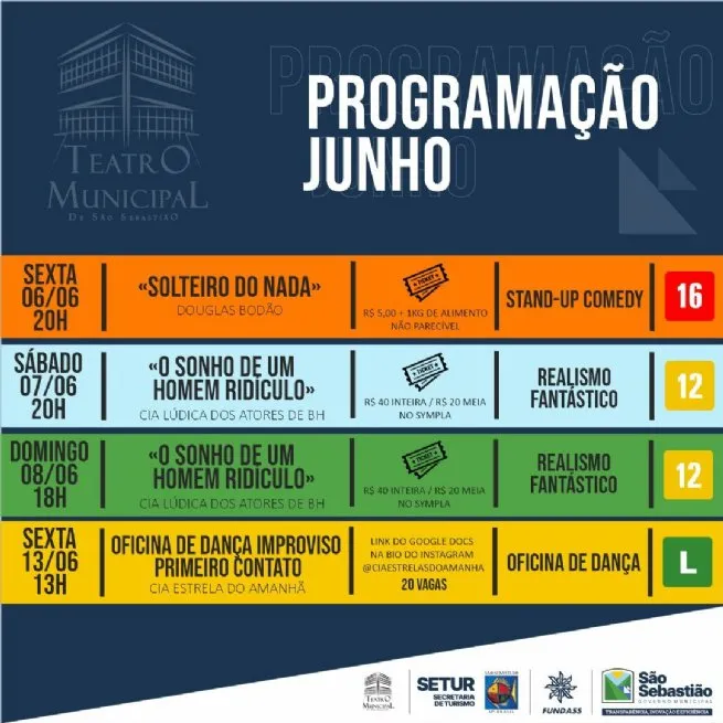 Prefeitura de São Sebastião divulga programação cultural de junho no Teatro Municipal