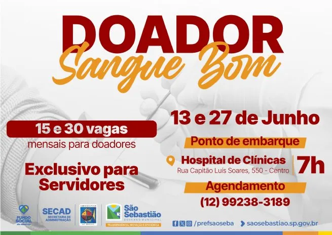 Campanha ‘Doador Sangue Bom’ incentiva doação voluntária pela população em geral e pelos servidores municipais