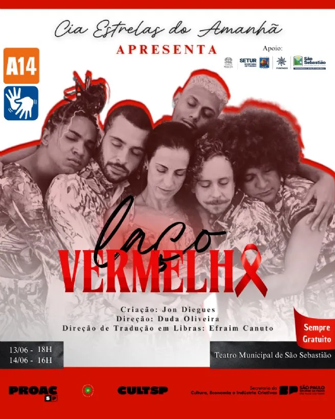 Espetáculo ‘Laço Vermelho’ será apresentado no Teatro Municipal de São Sebastião nos dias 13 e 14 de junho